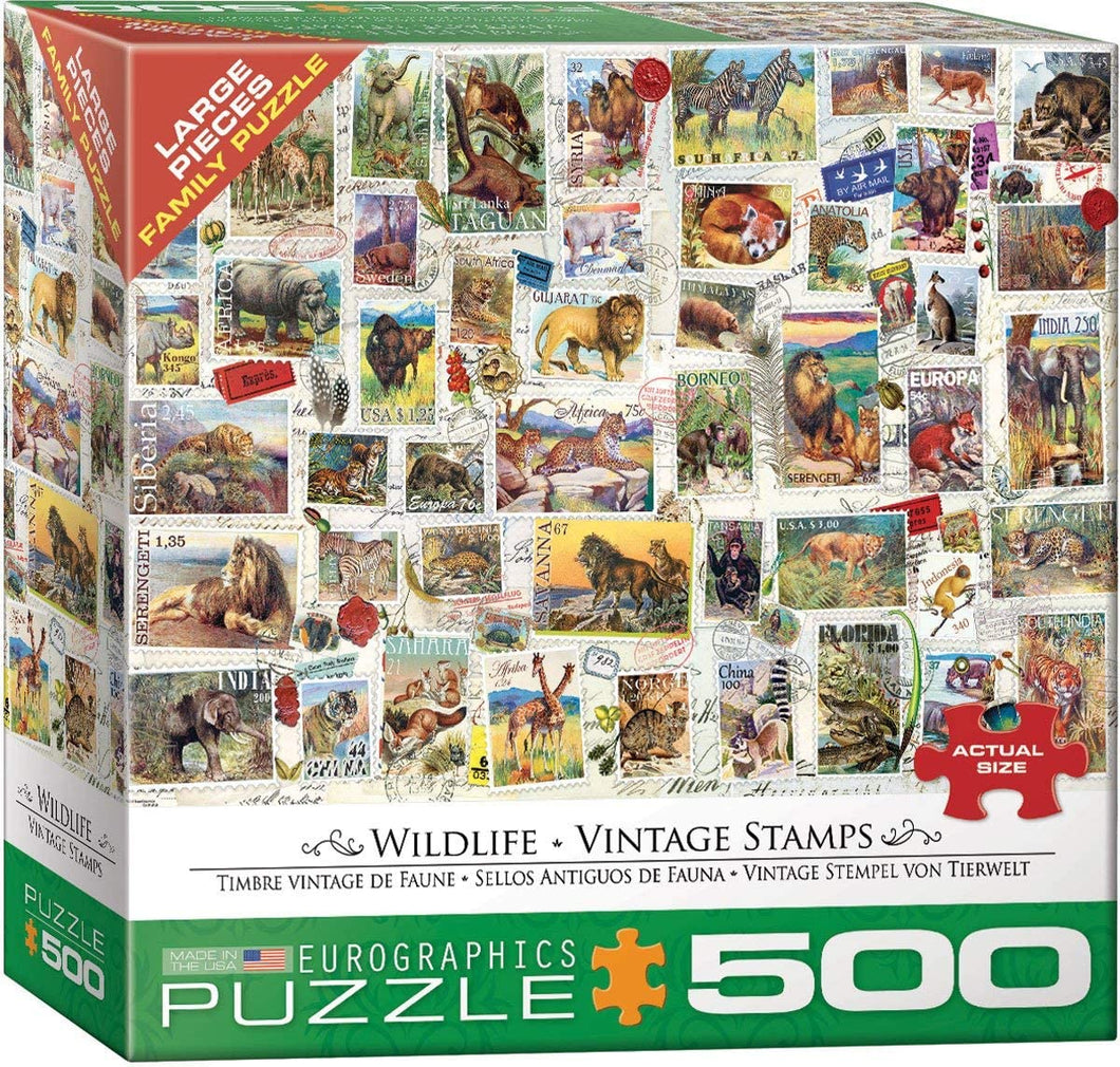 Eurographics 500 Large Piece Jigsaw Puzzle - Wildlife Vintage Stamps
