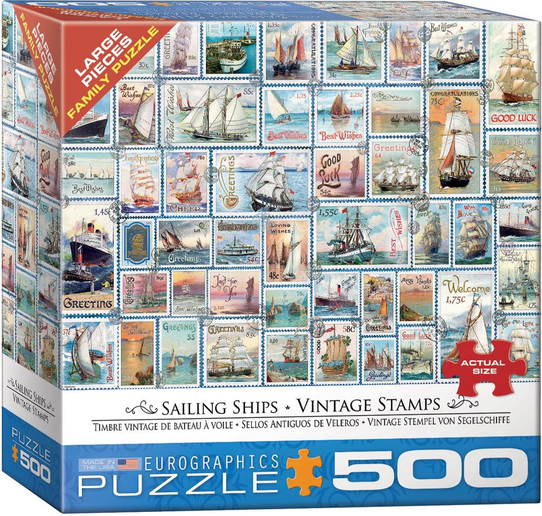 Eurographics 500 Large Piece Jigsaw Puzzle - Sailing Ship Stamps